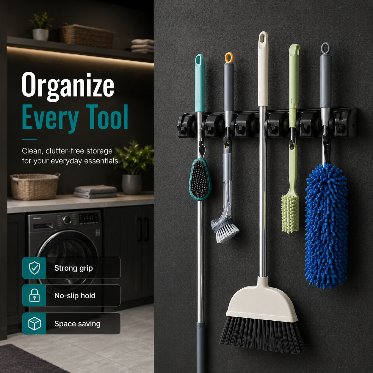 Cleanora Heavy-Duty Wall-Mount Broom and Mop Holder