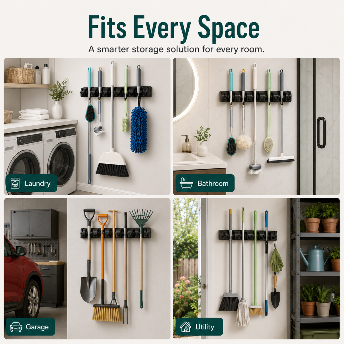 Cleanora Heavy-Duty Wall-Mount Broom and Mop Holder