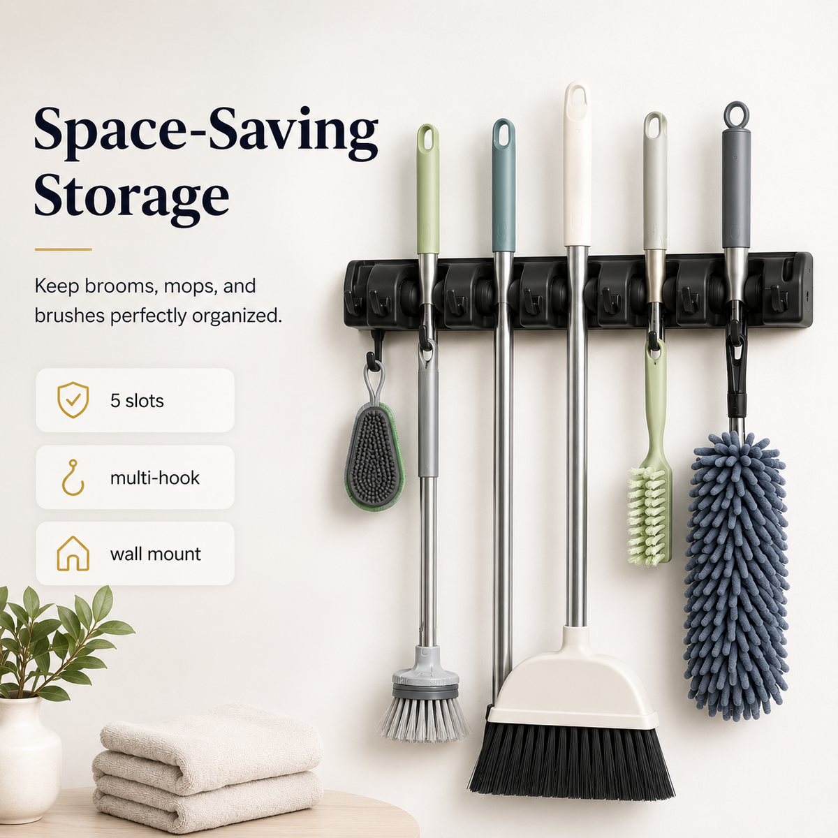 Cleanora Heavy-Duty Wall-Mount Broom and Mop Holder